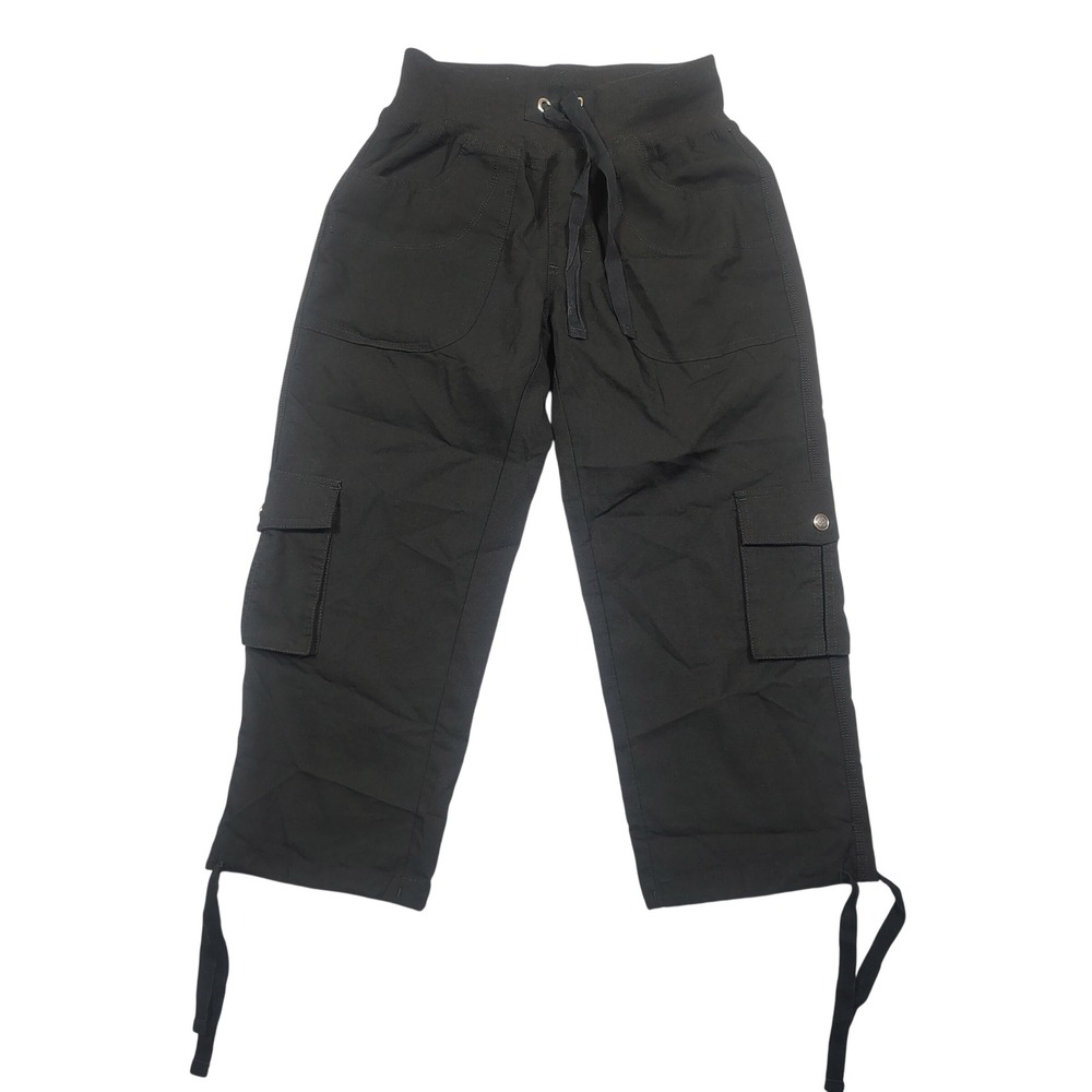 Mofiz Cargo Capri Pants Women XS Black Drawstring Utility Stretch Rayon Blend